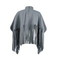 thumbnail image 4 of Womens Turtleneck Fringe Tops Solid Color Batwing Sleeve Plus Size Poncho Oversized Tassel Sweatshirt, 4 of 5