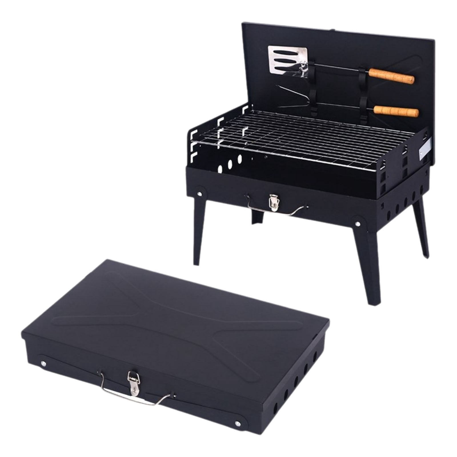 Drppepioner Portable Folding Charcoal Bbq Grill with Grill Rack and Barbecue tool Kit for Camping Picnic Backyard Outdoor Cooking Travel