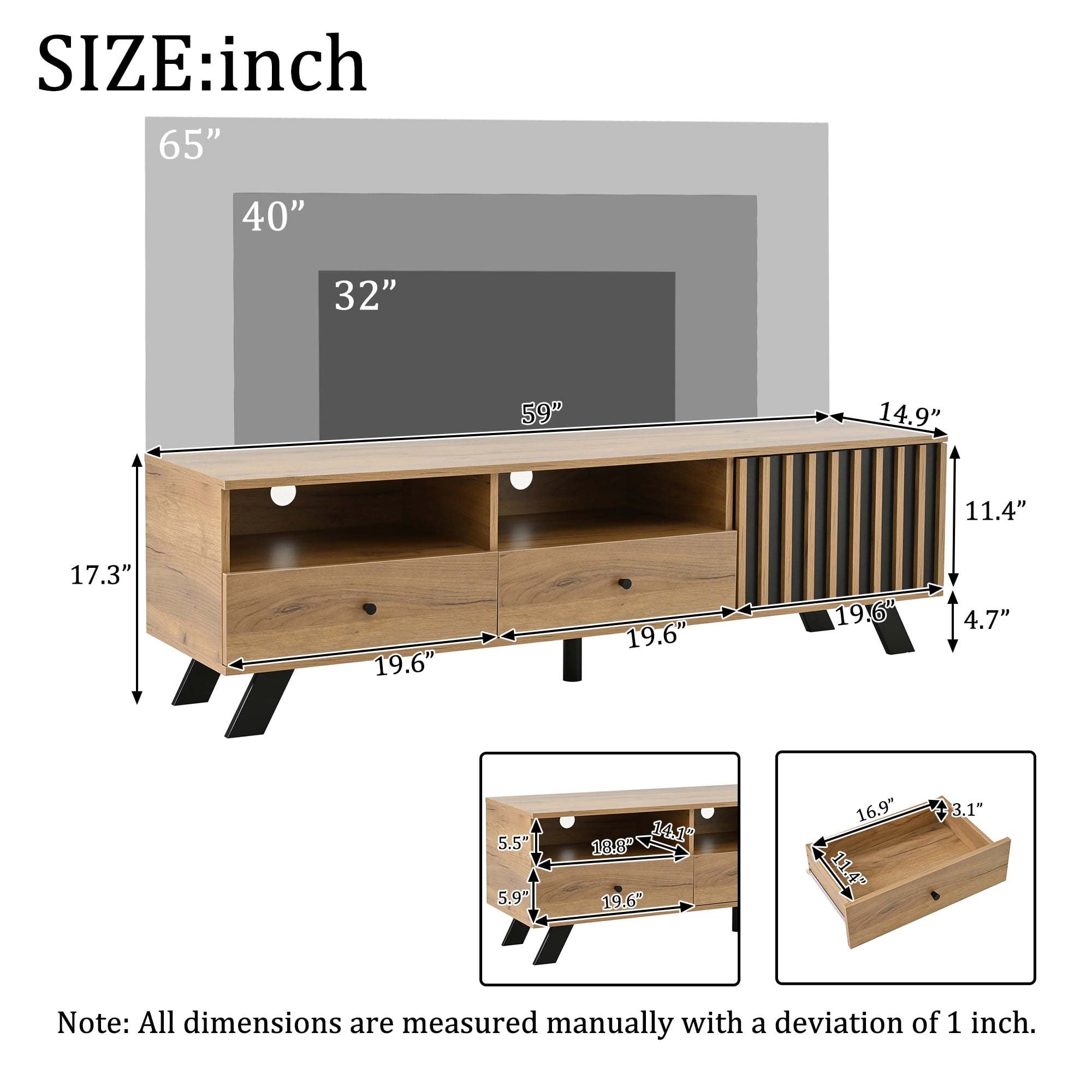 Noble House 59" TV Stand,Open Shelving Wood-Grain Finish Media Console for 65" TV,Natural