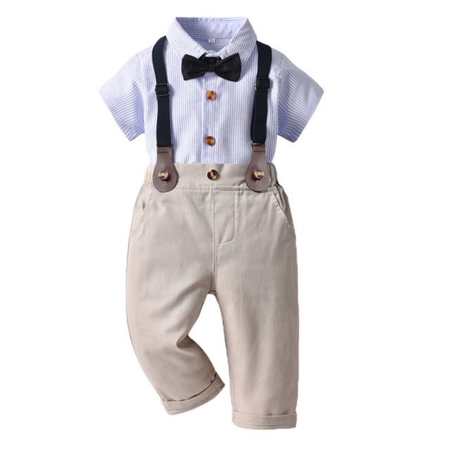 LSLJS Complet pour Garçons Costume Formel pour Enfants Complets pour Garçons Ados Décontracté T-Shirts à Manches Courtes Col Rond Col Bouton Pantalons Longs Ensembles Tenues de Gentleman Complets Complets pour Garçons Vêtements pour Enfants Tendance 2024