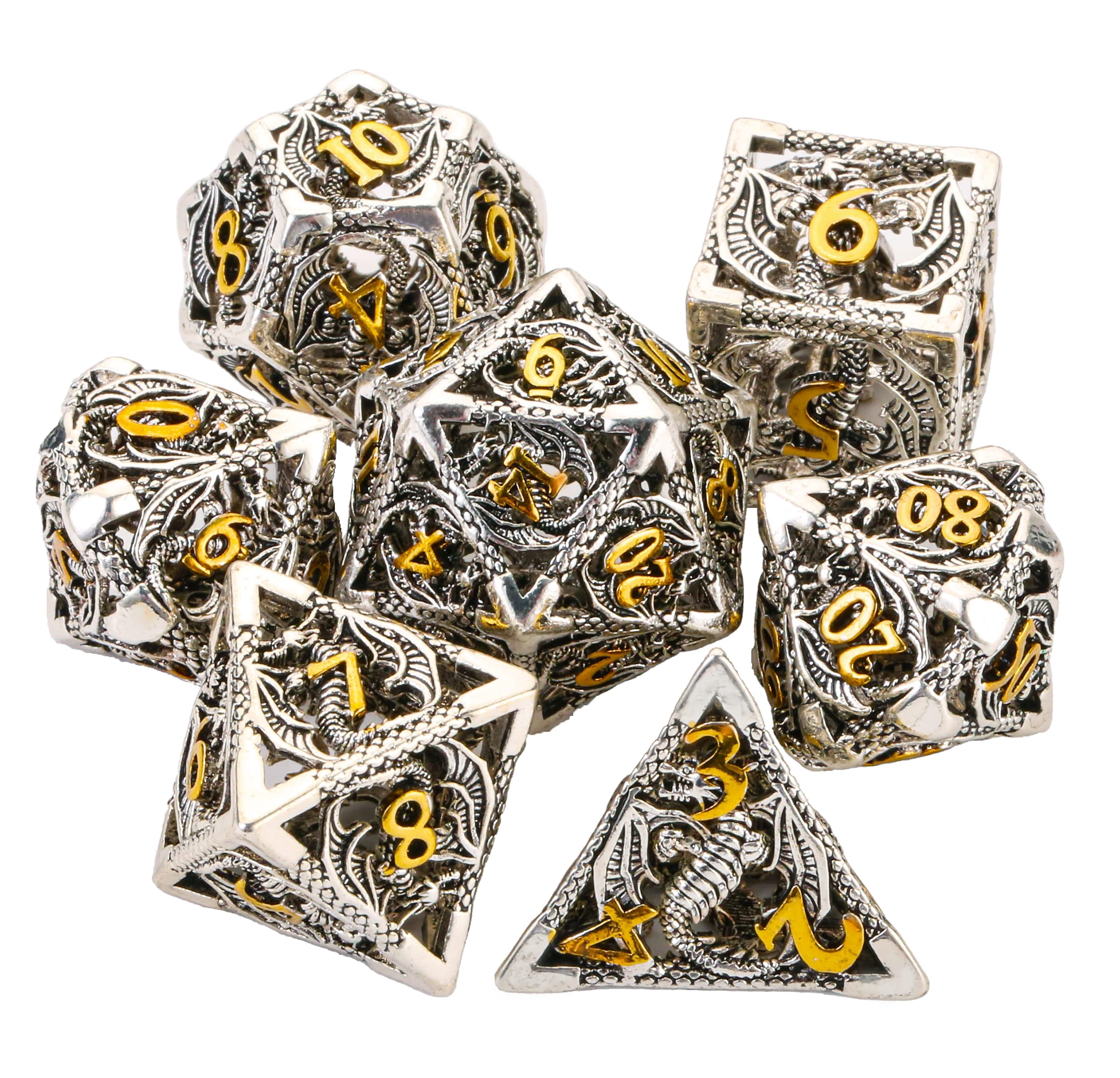 Set De 7 Dés Polyédriques Métal - D4 à D20 - Pochette Velours - RPG DND Pathfinder - Obulus