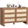 thumbnail image 1 of Bingirl Commode Double à 6 Tiroirs avec Motif en Jute et Poignées Dorées : Armoire de Rangement Style Ferme pour Chambre et Entrée, 1 of 7