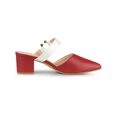 thumbnail image 3 of BLISSFUL STEP Women's Pointy Toe Block Heel Dress Mules Pumps Red White 8, 3 of 7