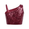 thumbnail image 2 of iixpin Girls Off Shoulder Tops Kids Sparkle Glitter Spaghetti Straps Pageant Crop Tank Top Burgundy 12, 2 of 7