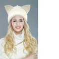 thumbnail image 3 of Penkiiy Women's Pullover Hat Devil Ears Thickened Knitted Hat Warm Hat White, 3 of 3