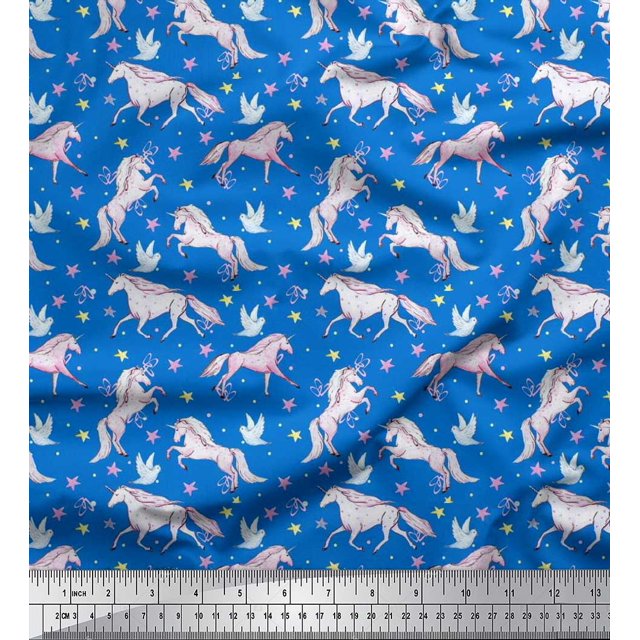 Soimoi Velvet Fabric Dot,Star & Unicorn Animal Print Fabric by Yard 58 Inch Wide