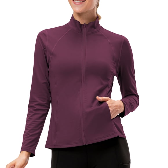 Yeacher Women Sport Jacket Turtleneck Slim Fit Full Zip Pockets Quick Dry Outdoor Running Track Jackets Tops