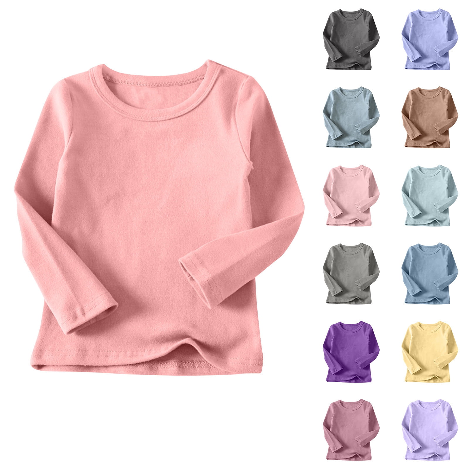 Tranfacy Chemises à Manches Longues pour Filles, Chemises d'Automne, Chemises pour Garçons et Filles de 1 à 11 Ans Couleur Unie Col Rond Manches Longues Hauts d'Automne