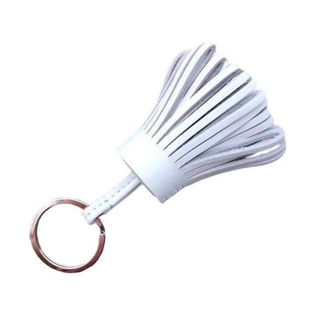 serony Keychain Decorative Keyring Leather Pendant Tassel Handmade Handicraft Key Chain Hanging Decoration Holder Purse Wallet White