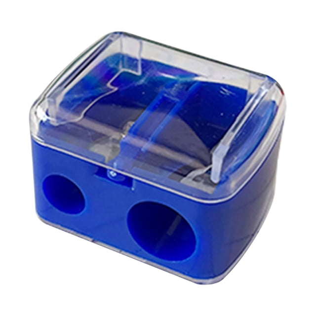 Manual Pencil Sharpener, Dual Hole Plastic Pen Planer, Portable Leak-proof Design, Transparent Shavings Container for Home Use,Hot Weather,YISHFHP,Blue