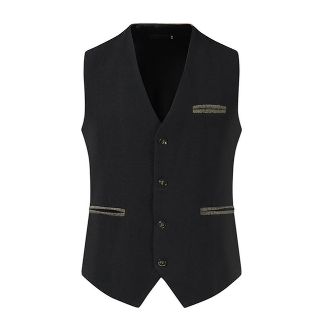 Dvkptbk V-Neck Tank Top Men Solid Fashion Lattice Have Pockets Single Breasted Vest Tops Blouse