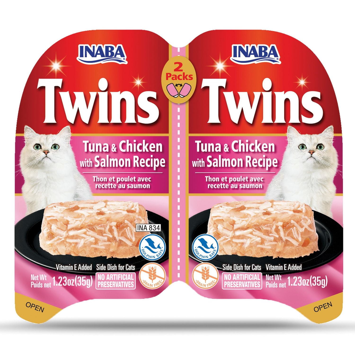 Inaba Twins for Cat, Tuna & Chicken with Salmon Recipe, Vitamin E Added 70g - Each: 2x35g cups