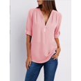 thumbnail image 1 of Chemises en Chiffon à Manches Longues pour Femmes, Col en V, Fermeture Éclair, Grande Taille, 1 of 6