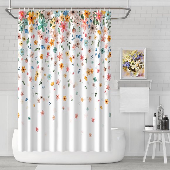 Rideau de Douche Floral Printanier Coloré - Design de Fleurs Aquarelle 72x72 Pouces Tissu Imperméable Parfait pour la Déco de Printemps et d'Été Comprend 12 Crochets