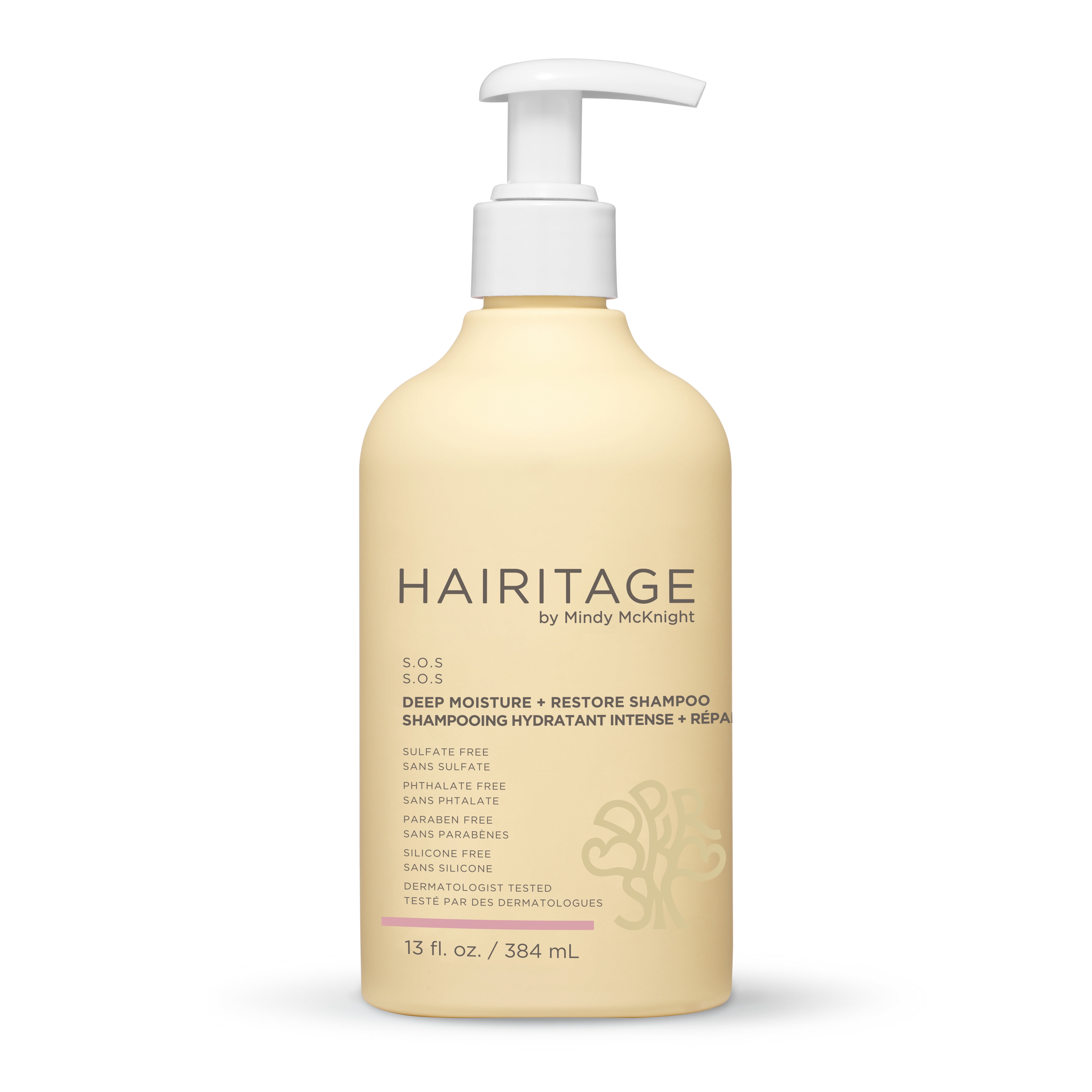 Hairitage S.O.S Deep Moisture + Restore Shampoo with Marshmallow Extract, 384ml, pump dispenser