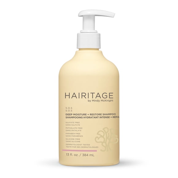 Hairitage S.O.S Deep Moisture + Restore Shampoo with Marshmallow Extract, 384ml, pump dispenser