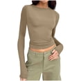 thumbnail image 2 of AherBiu Womens Tops Fall Long Sleeve Crewneck Basic Layering Cropped Tops Slim Tight Stretchy Tshirts, 2 of 5