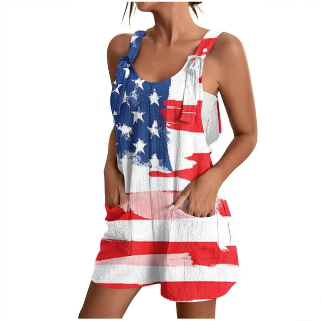 Penkiiy Combinaison Sans Manches à Imprimé Drapeau des États-Unis pour Femme, Polyester, Multicolore, m