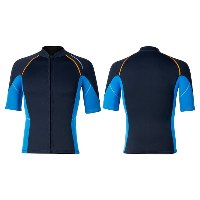 Oyolan Men 15mm Neoprene Wetsuits Top Short Sleeve Rash Guard Shirts Professional Swimwear Navy Blue M