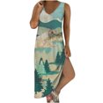 thumbnail image 2 of Lenago Robes de Mariée Grande Taille pour Mariée Femmes Décontractées Grande Taille Imprimé Col en V Poches Sans Manches Maxi Longue Robe Robes d'Été de Plage en Liquidation, 2 of 8