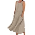 thumbnail image 2 of Jsaierl Robe en Lin pour Femmes Été Sans Manches Unie Décontractée Ample Fluide Maxi avec Poches, 2 of 5
