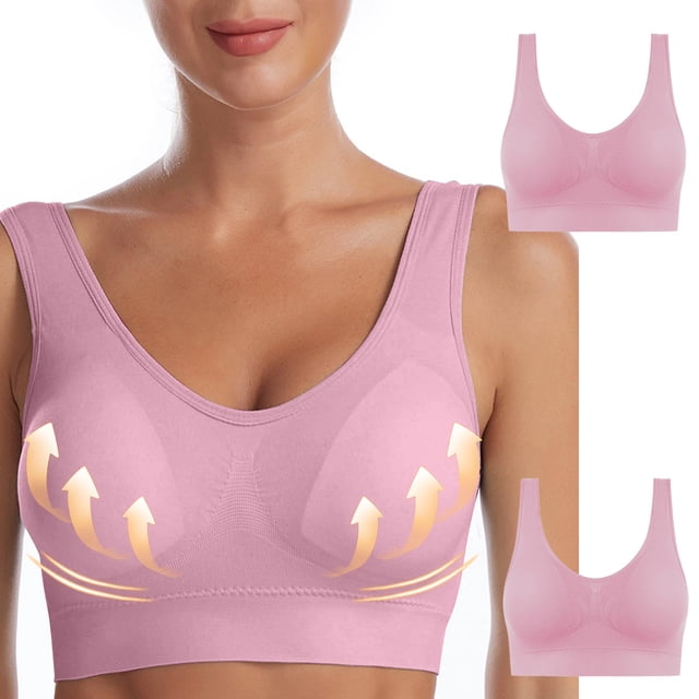 BVOFAR Sports Comfort Bras for Women 2 Pcs Seamless Wireless Yoga Bra with Removable Pads Plus Size Full Coverage Bralettes