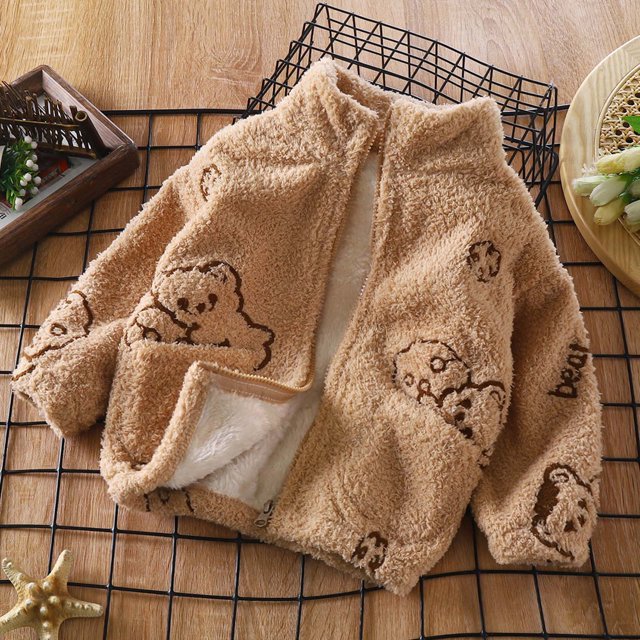 LSLJS Toddler Baby Kids Winter Boys Girls Solid Color Cute Pattern Long Sleeved Thickening Coat Jacket