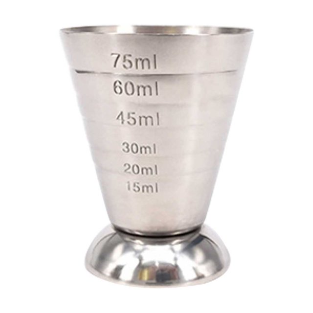 Oleegame 1PC Glass Bottle Measuring Cup Cocktail Jigger Stainless Steel Graduated Cup For Liquid Or Dry Mini Shot Glass Up To 2.5oz 75ml Silver Silver