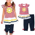 thumbnail image 1 of TopLLC Ensembles de Blouses et Chemises à Manches Courtes Col Rond Mode Décontractée pour Filles Hauts à Manches Courtes Col Rond Boutonné Imprimé Ensembles de Pantalons Courts Ensemble Fille, 1 of 7