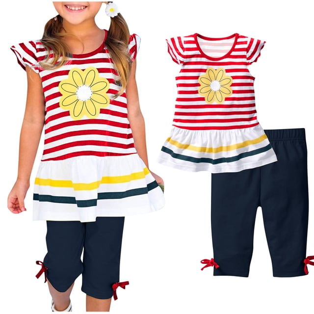 TopLLC Ensembles de Blouses et Chemises à Manches Courtes Col Rond Mode Décontractée pour Filles Hauts à Manches Courtes Col Rond Boutonné Imprimé Ensembles de Pantalons Courts Ensemble Fille