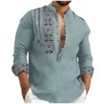 thumbnail image 1 of Men's Cotton And Linen Jacket Long Sleeve Printing Shirt Button Cardigan, 1 of 1