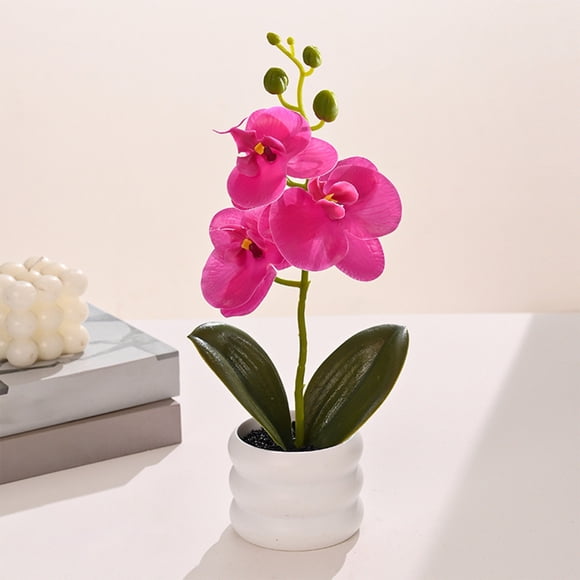Uscallm Phalaenopsis Orchid Artificiel Plante en Pot Réaliste Arrangement de Fleurs en Soie Déco Maison Bureau Accessoire de Photographie de Mariage Faux Centre de Table Floral