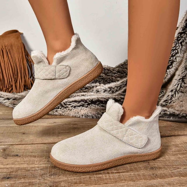 LSLJS Chaussures en Coton à Bout Rond pour Femmes, Couleur Unie, Semelle Plate, Chaudes et Moelleuses Snow Boots, Snow Boots pour Femmes, Cadeau pour Femmes