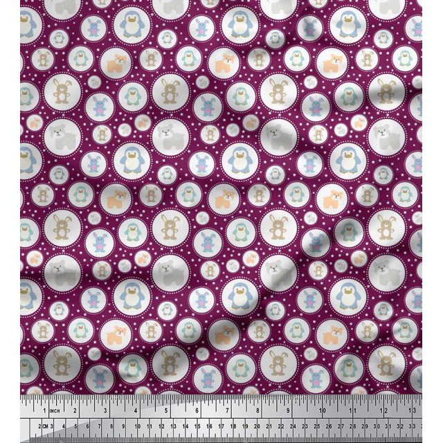 Soimoi Moss Georgette Fabric Star & Cute Animals Kids Print Fabric by Yard 42 Inch Wide