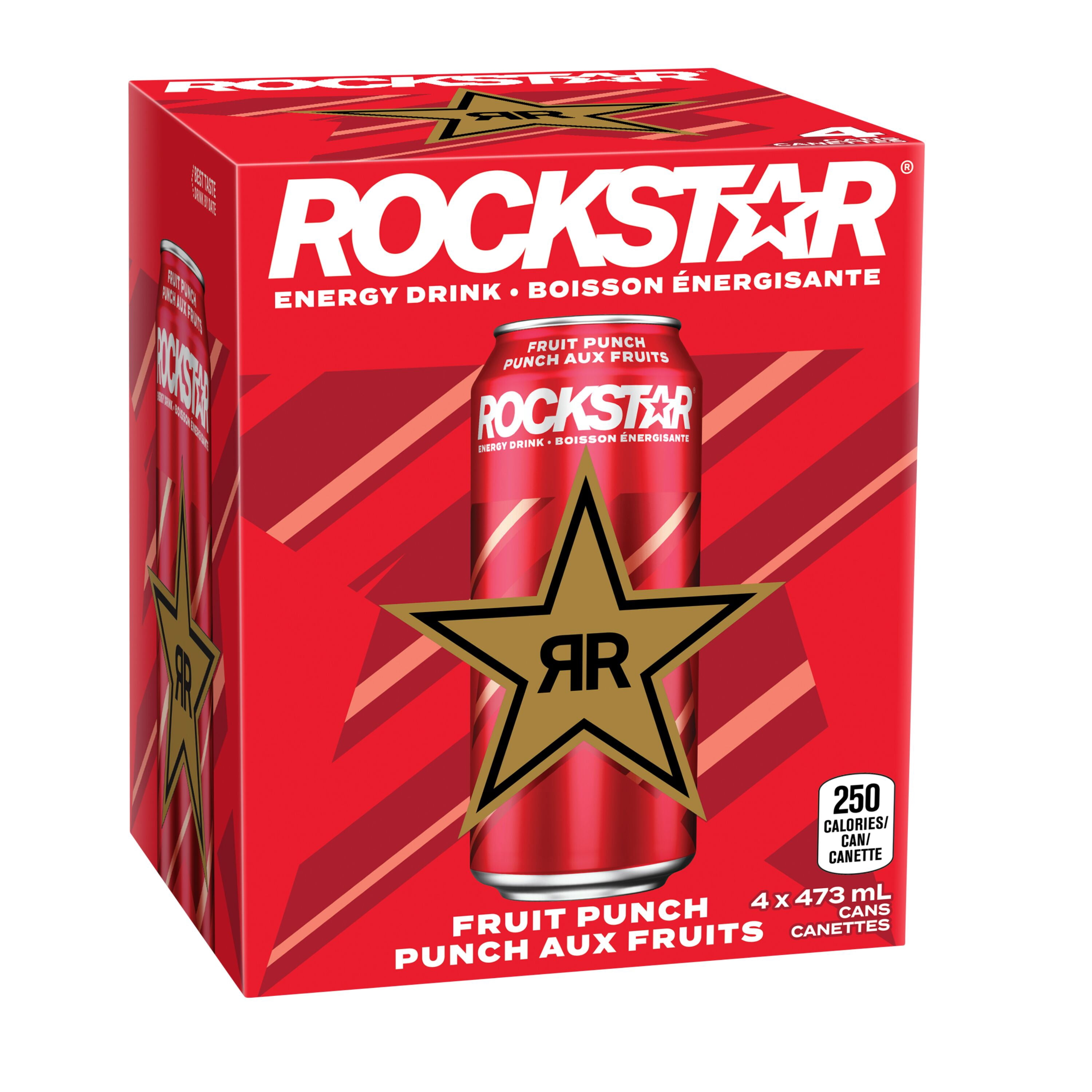 Rockstar Punched Fruit Punch Boisson Énergisante 4 x 473 mL, Canettes