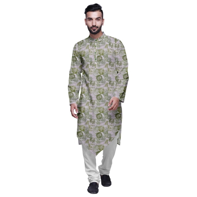 Atasi Indian Mandarin Collar Mens Kurta Printed Button Down Kurtas Ethnic Clothing