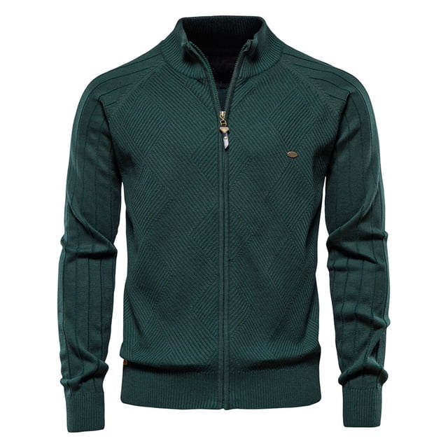 DPTALR Men's Zipper Sweater Cardigan Stand Up Collar Knitted Long Sleeved