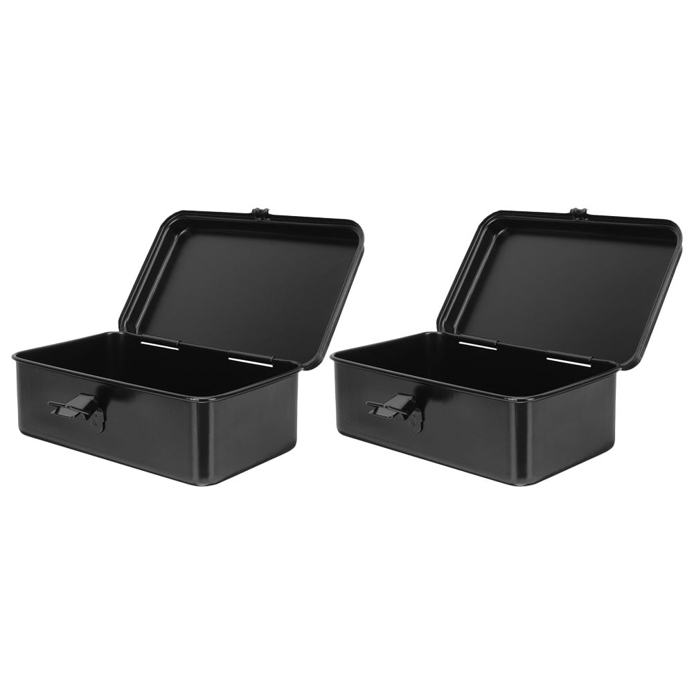 SHOWERORO 2Pcs Hard Metal Tool Box Black Thick Iron Storage Container for Home Garage and Car Tools