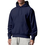 Avamo Mens Sweatshirts Solid Color Hooded Sweatshirt Long Sleeve Hoodies Warm Hoodie Tops Fall Pullover Navy Blue 2XL