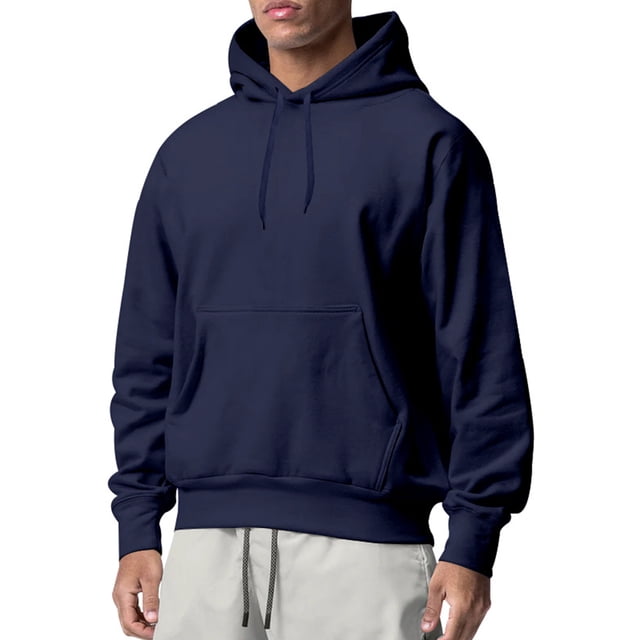 Innerwin Sweatshirts Drawstring Men's Hoodies Fall Solid Color Thick Hooded Sweatshirt Navy Blue XS