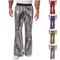 thumbnail image 1 of Men Solid Casual Slack And Tight Waist Stage Performance Sequined Pants Nightclub Style Flared Pants, 1 of 9