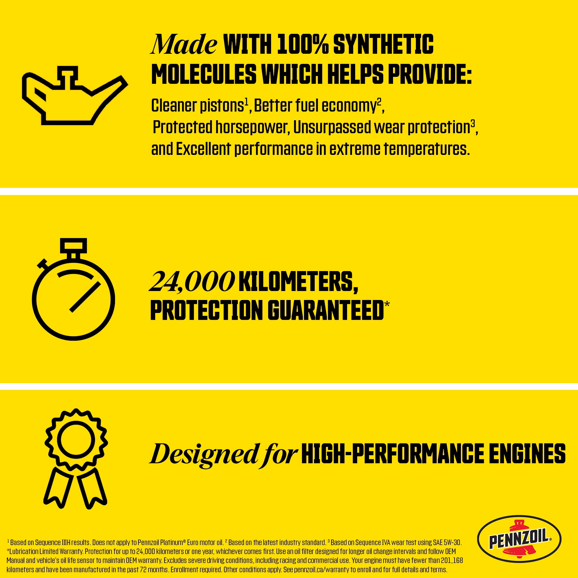 Huile moteur Pennzoil Platinum 100 % synthétique 0W-20, 5 litres (caisse de 3)