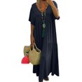 thumbnail image 1 of CHOK Robe Maxi en Lin Ample et Décontractée pour Femmes, Col en V, Manches Courtes, Coupe Grand et Fluide, Longue, 1 of 4