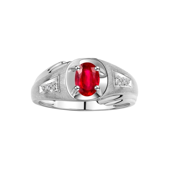 RYLOS Men's Rings Sterling Silver Rings Classic Designer Style 8X6MM Oval Gemstone & Sparkling Diamond Ring Ruby July Birthstone Rings For Men, Size 9