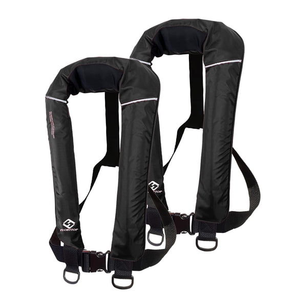 FLOATTOP Adulte Taille Universelle 2 Pcs Gilet de Sauvetage Gonflable Noir avec Cylindre de co2 de 33 Grammes