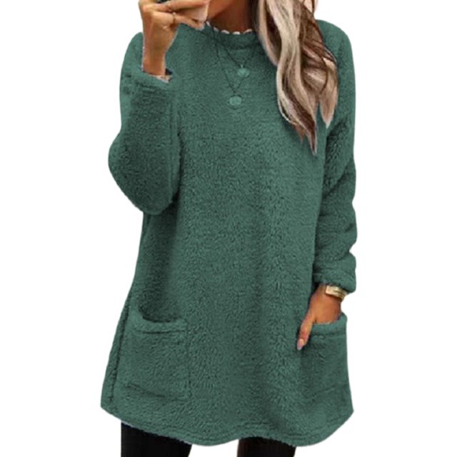 LUXUR Women Fuzzy Fleece T Shirt Loose Work Tops Olive Green XL