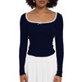 thumbnail image 1 of Gupgi Women Long Sleeve Crop Top Lace Trim Top Spring Slim Fit Basic Tops, 1 of 5