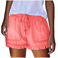 thumbnail image 1 of LLYWEY Womens Jeans Shorts, Ladies Ribbed Distressed Denim Shorts, Drawstring Elastic Waist Women Cut Off Jeans with Pockets, Style ST-22, Pinks, XL, 1 of 5