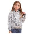 thumbnail image 3 of Aislor Girls Sparkle Sequin Bomber Jacket Glitter Jackets Long Sleeve Coat with Stripe Ribbed Cuffs Silver 6, 3 of 6