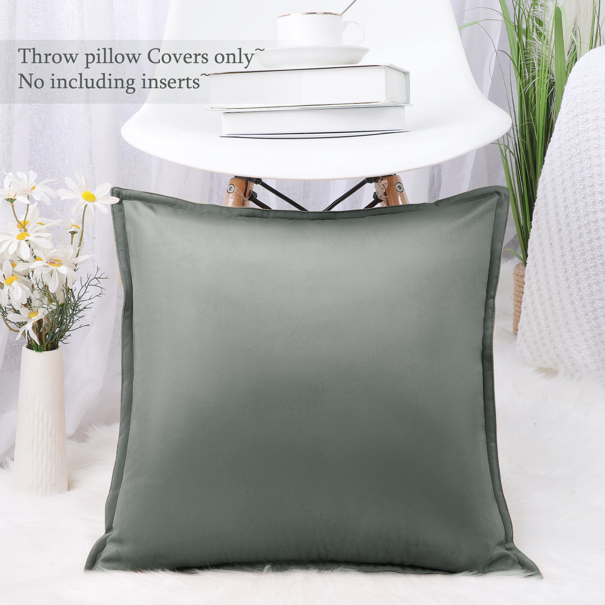 PiccoCasa Soft Velvet Throw Pillow Covers, Solid Cushion Covers Gray 18"x18"